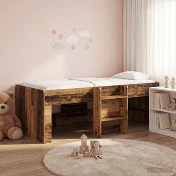 vidaXL Kinder Hoogslaper Oud hout 75 x 190 cm Bewerkt hout, Huis en Inrichting, Eenpersoons, Bruin, Verzenden, Nieuw