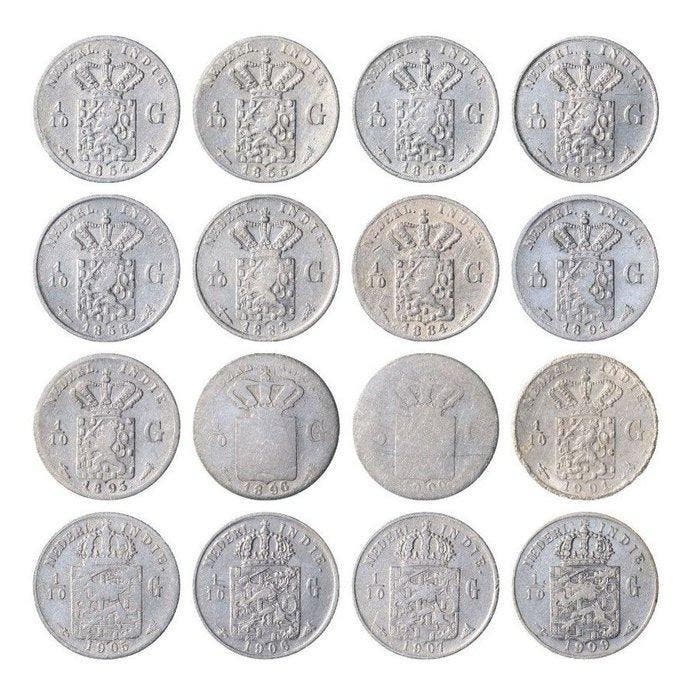 Nederlands-Indië. 1/10 Gulden 1854 t/m 1909 (16, Postzegels en Munten, Munten | Nederland