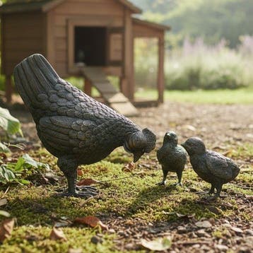 sculptuur, Hen with Chicks - 32 cm in length - 21 cm - Brons
