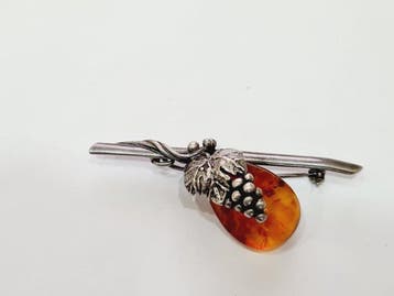 broche 925 zilveren en baltische amber - Broche - Broche