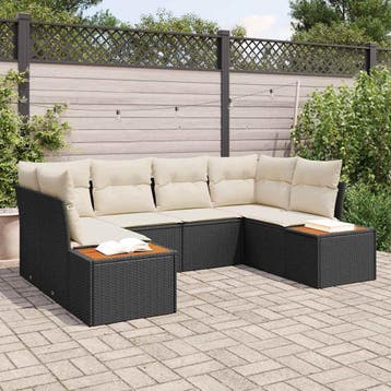vidaXL Tuin Sofa Set 6 st Zwart poly rattan, Tuin en Terras, Verzenden, Nieuw, 6 zitplaatsen
