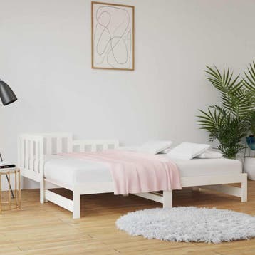vidaXL Slaapbank uitschuifbaar massief grenenhout wit 90x190, 90 cm, Eenpersoons, Verzenden, Wit