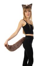 Haarband Furry Oren Staart Set Bruin Taupe Kat Poes Vos Diad, Ophalen of Verzenden, Nieuw, Carnaval, Accessoires