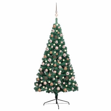 vidaXL Kunstkerstboom met verlichting en kerstballen half, Verzenden, Nieuw