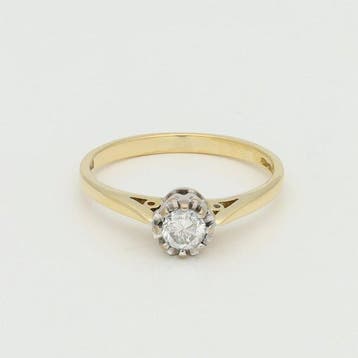 Ring - 18 karaat Geel goud, Witgoud Diamant (Natuurlijk), Sieraden, Tassen en Uiterlijk, Ringen, Nieuw