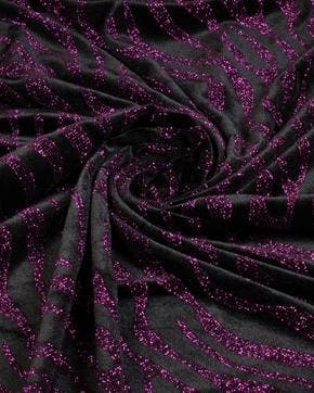 Fluweel Stretch Glitter Streep Paars/Zwart, Nieuw, Zwart