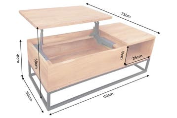 Salontafel MAKASSAR FUNCTION 110cm hoogte verstelbaar, Ophalen of Verzenden, Nieuw