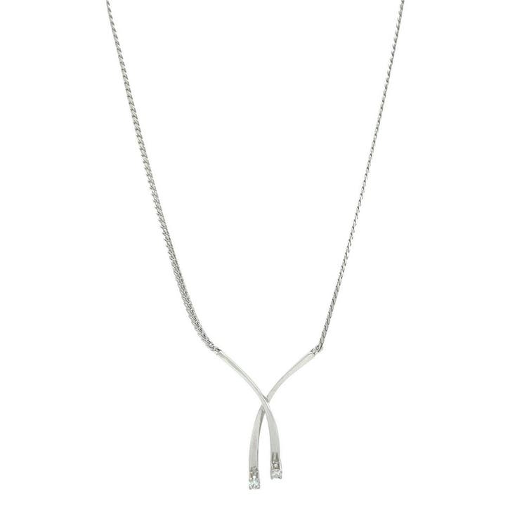 Witgouden choker met diamant 42.5 cm 14 karaat, Sieraden, Tassen en Uiterlijk, Kettingen, Goud, Zo goed als nieuw, Verzenden