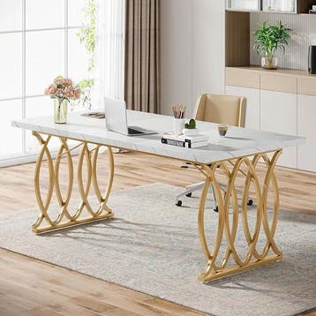 Bureau - Computertafel - Computerbureau - 160x80 cm - Wit/Go, Verzenden, Zo goed als nieuw