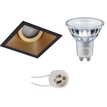 GU10 Inbouwspot Set - Mat Zwart/Goud - Inbouw Vierkant -, Metaal of Aluminium, Nieuw, Ophalen of Verzenden, Led