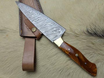 102 - Keukenmes - Handgemaakt Damascus-staal K-tip koksmes -