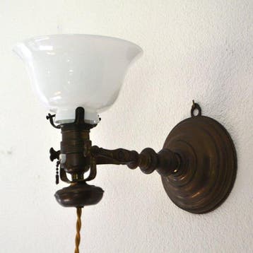 Wandlamp - Glas, Messing, Antiek en Kunst