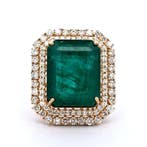Ring - 14 karaat Geel goud - 17.04ct. tw. Smaragd - Diamant, Sieraden, Tassen en Uiterlijk, Ringen, Nieuw