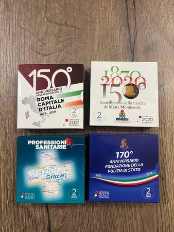 Italië. 2 Euro 2020/2022 (4 coins) Proof (Zonder
