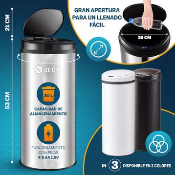 Sensor afvalbak Wit roestvrij staal 30 liter (Huishouden), Verzenden, Nieuw