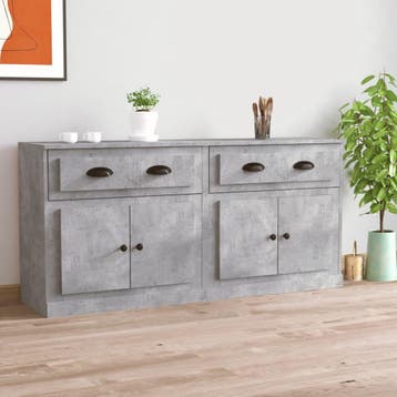 vidaXL Dressoirs 2 st bewerkt hout betongrijs, Verzenden, Nieuw, Overige houtsoorten