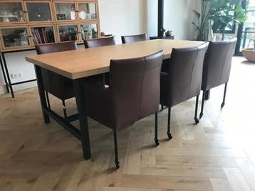 Set van 6 leren kuip eetkamerstoelen - met wieltjes -, Huis en Inrichting, Ophalen of Verzenden, Nieuw, Leer