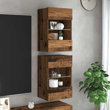 vidaXL Wandkasten met LED-verlichting voor tv 2 st, Verzenden, Nieuw, Overige houtsoorten