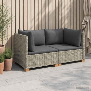 vidaXL 2 st Rieten Loungeset met Kussens GENDT Natuurlijk, 2 zitplaatsen, Nieuw, Loungeset, Verzenden