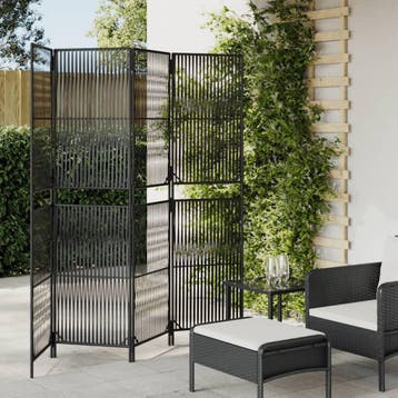 vidaXL Kamerscherm 4 panelen poly rattan zwart, Huis en Inrichting, Verzenden, Nieuw
