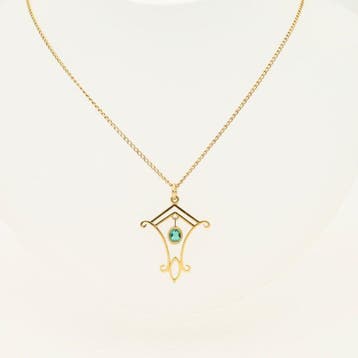 Ketting met hanger - 14 karaat Geel goud Smaragd
