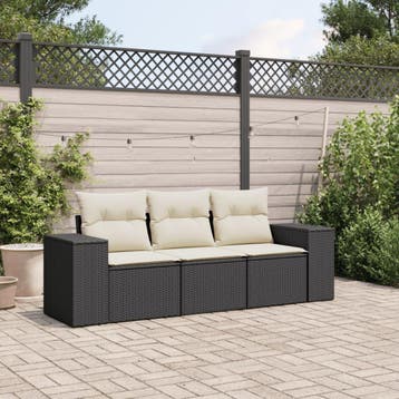 vidaXL 3-delige Loungeset met kussens poly rattan zwart, Tuin en Terras, Verzenden, Nieuw, Loungeset
