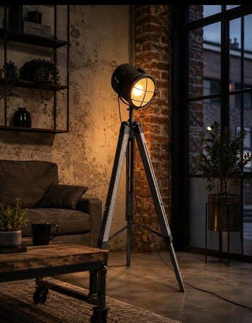 Staande lamp - Industriële vloerlamp driepoot greywash -