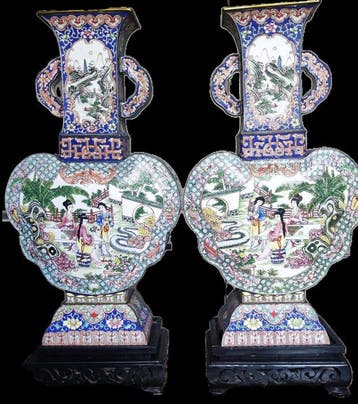 Paar Canton-vazen - Koper, Emaille - China - 20e eeuw, Antiek en Kunst