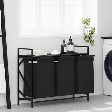 vidaXL Wasmand 3 vakken met plank zwart eikenkleurig, Tuin en Terras, Droogmolens en Wasrekken, Verzenden, Nieuw