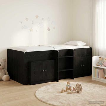 vidaXL Loft Bed Frame met Kast met opslag 3 st Zwart Bewerkt, Verzenden, Nieuw, Zwart, Hout