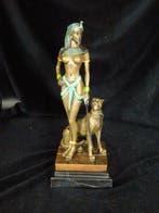 sculptuur, XL Bronzen Beeldje Cleopatra met hond in Kleur -, Antiek en Kunst