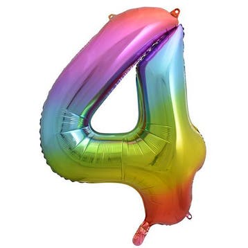 Folie Ballon Cijfer 4 Regenboog 86 cm, Hobby en Vrije tijd, Feestartikelen, Verzenden, Nieuw, Feestartikel, Verjaardag