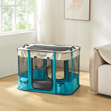 [en.casa] Hondenbox Mörbylånga 90x70x60 cm blauw en beige, Dieren en Toebehoren, Verzenden, Nieuw
