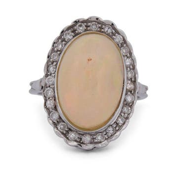 Ring - 18 karaat Witgoud Opaal - Diamant, Sieraden, Tassen en Uiterlijk, Nieuw