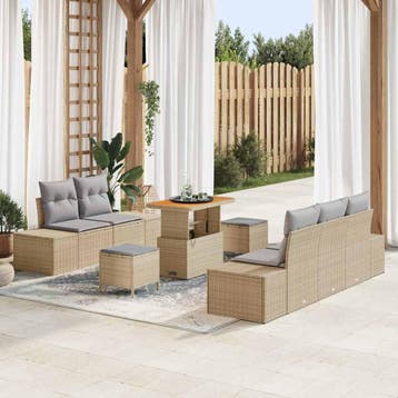 vidaXL Tuinbankenset 8 st 7-Aantal zitplaatsen Beige Poly, Verzenden, Nieuw, Rotan, 8 zitplaatsen