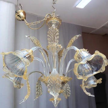 Kroonluchter - in Murano kunstglas, 5 lichten met zuiver