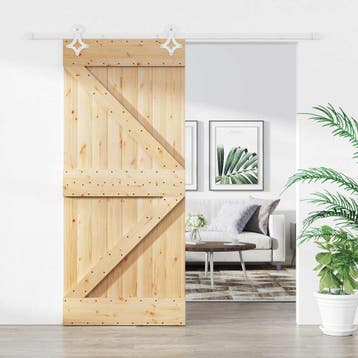 vidaXL Schuifdeur Natuurlijk en Wit 90 x 210 cm Massief, Doe-het-zelf en Verbouw, Deuren en Horren, Verzenden, Nieuw