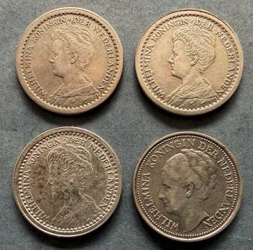 Nederland. Wilhelmina. 10 cent 1913, 1914, 1919 en 1926