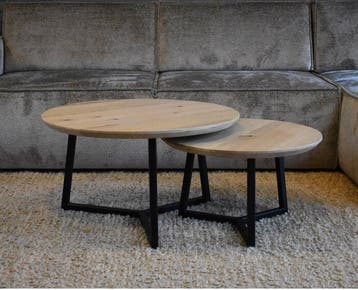 Salontafel Lily set van 2 Eiken verjongde rand - Naturel |, Huis en Inrichting, Tafels | Salontafels, Ophalen of Verzenden, Nieuw