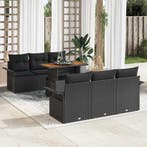 vidaXL Tuin Sofa Set 7 pcs Zwart Poly rattan en gepoedercoat, Verzenden, Nieuw, Rotan, 7 zitplaatsen