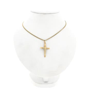 Bicolor gouden hanger van een kruis met corpus, Ophalen of Verzenden, Gebruikt, Goud, Overige merken