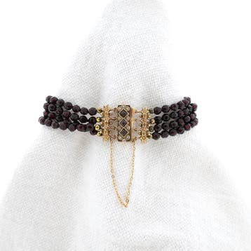 Antieke granaat kralenarmband met gouden siersluiting met..., Gebruikt, Ophalen of Verzenden, Met edelsteen, Goud