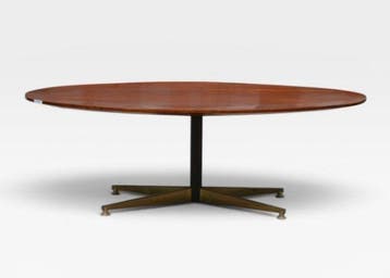 Tafel - Hout, Metaal - Ovale salontafel in Mid-Century