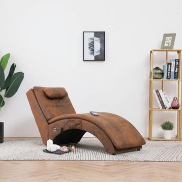 vidaXL Massage chaise longue met kussen kunstsuède bruin, Verzenden, Nieuw