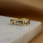Vintage gouden ring met meander patroon, Gebruikt, Overige kleuren, 19 tot 20, Ophalen of Verzenden
