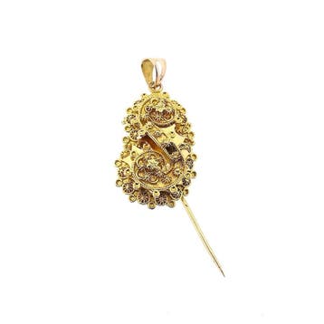 gouden broche/hanger van een mutsenbel (Hanger of bedel), Ophalen of Verzenden, Gebruikt, Goud, Overige merken