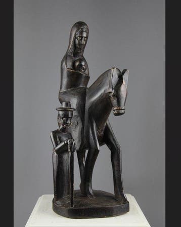 Snijwerk, Flight into Egypt - 32 cm - Hout, Antiek en Kunst