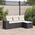 vidaXL 4-delige Loungeset met kussens poly rattan zwart, Tuin en Terras, Verzenden, Nieuw, Rotan, Loungeset