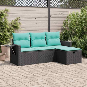 vidaXL 4-delige Loungeset met kussens poly rattan zwart, Verzenden, Nieuw, Loungeset