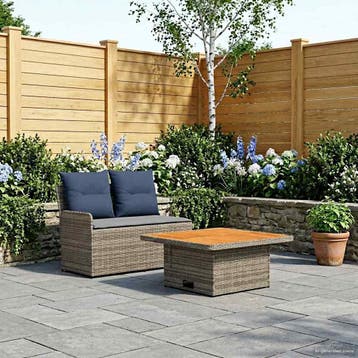 vidaXL Tuin Armsteun Sofa met Opklaptafel 2 Stuk Grijs en, Tuin en Terras, Verzenden, Nieuw, Rotan, 2 zitplaatsen